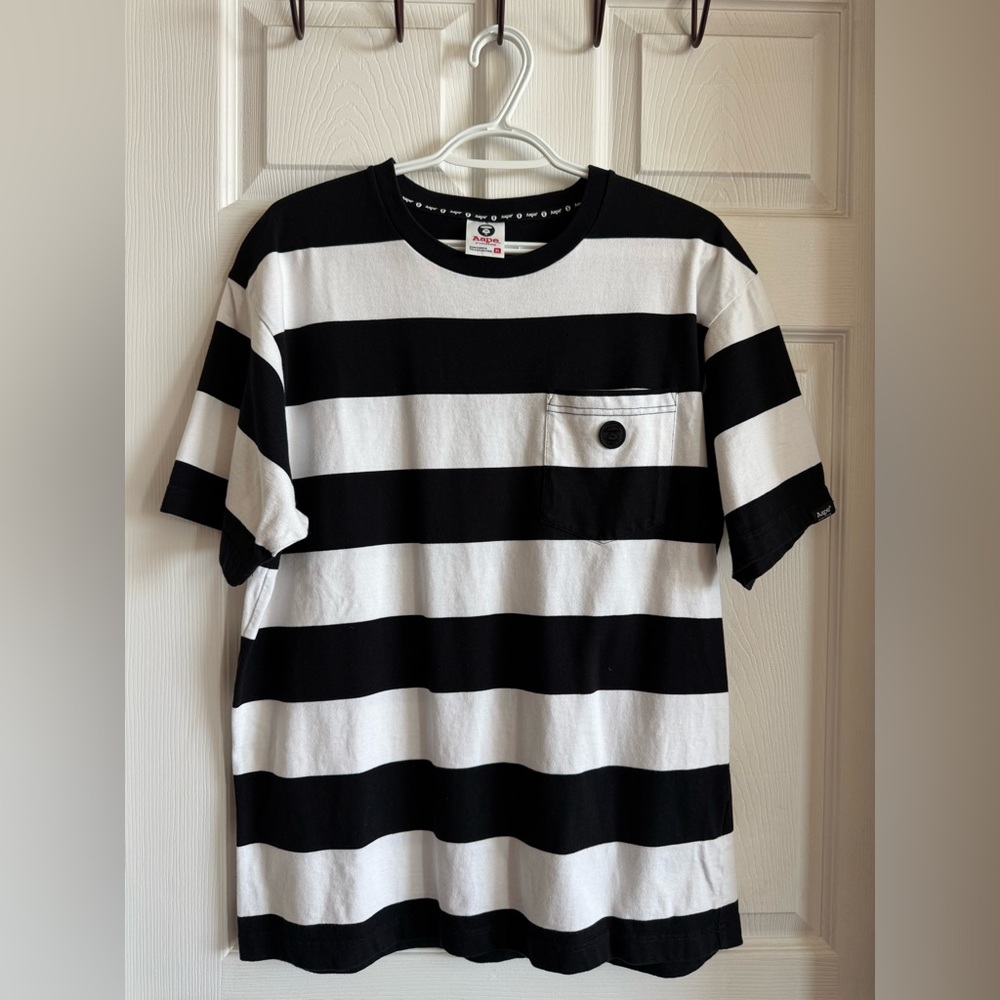 AAPE BY A BATHING APE® black and white striped cotton t-shirt
